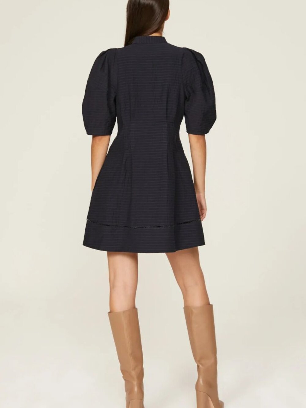 Club Monaco Balloon Sleeve Navy Textured Mini Dress - Picture 3 of 8